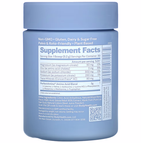 BodyHealth, Perfect Amino Electrolytes, Mixed Berry, 5.5 oz (156 g)