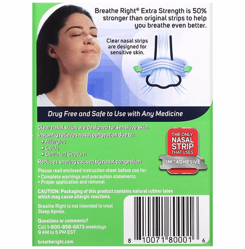 Breathe Right, Nasal Strips, Extra Strength, For Sensitive Skin, 26 Clear Strips Breathe Right, Nasal Strips, Extra Strength, For Sensitive Skin, 26 Clear Strips