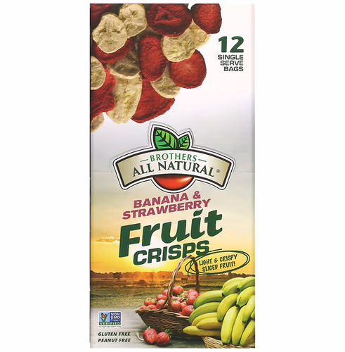 Brothers-All-Natural, Freeze Dried Fruit Crisps, Banana & Strawberry, 12 Single-Serve Bags, 0.42 oz (12 g) Each