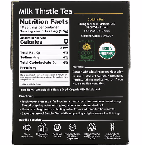 Buddha Teas, Organic Herbal Tea, Milk Thistle, 18 Tea Bags, 0.95 oz (27 g)