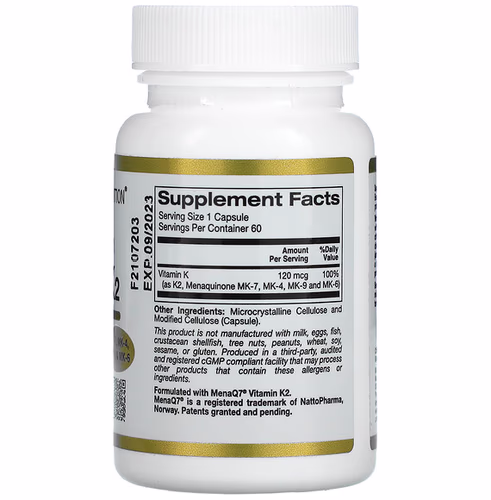California Gold Nutrition, Full Spectrum Vitamin K2, 120 mcg, 60 Veggie Capsules California Gold Nutrition, Full Spectrum Vitamin K2, 120 mcg, 60 Veggie Capsules