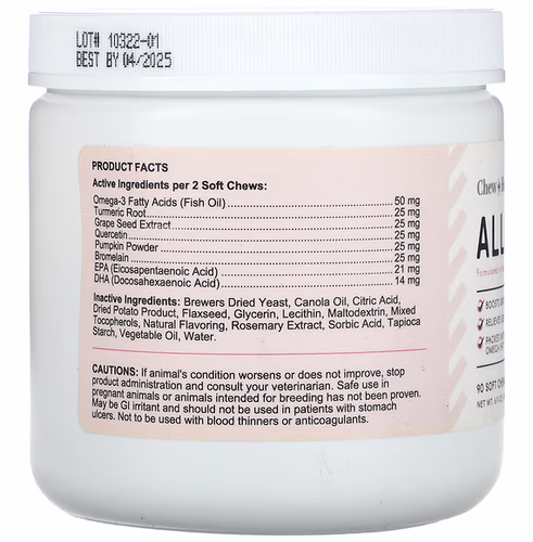 Chew + Heal, Allergy Aid, For Dogs, 90 Soft Chews, 6.9 oz (198 g) Chew + Heal, Allergy Aid, For Dogs, 90 Soft Chews, 6.9 oz (198 g)