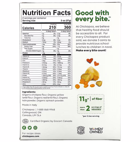 Chickapea, Organic Spirals + Greens, 8 oz (227 g) Chickapea, Organic Spirals + Greens, 8 oz (227 g)
