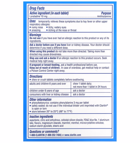 Claritin, Non-Drowsy, Chewables, Cool Mint, 10 mg, 24 Chewable Tablets