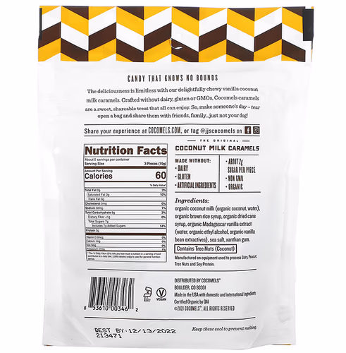 Cocomels, The Original, Coconut Milk Caramels, Madagascar Vanilla, 3.5 oz (99 g) Cocomels, The Original, Coconut Milk Caramels, Madagascar Vanilla, 3.5 oz (99 g)