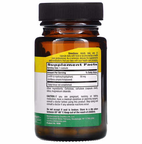 Country Life, 5-HTP, 50 mg, 50 Vegan Capsules