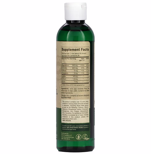 Deva, Vegan Low Sodium Ionic Trace Mineral Drops, 8 fl oz (237 ml) Deva, Vegan Low Sodium Ionic Trace Mineral Drops, 8 fl oz (237 ml)