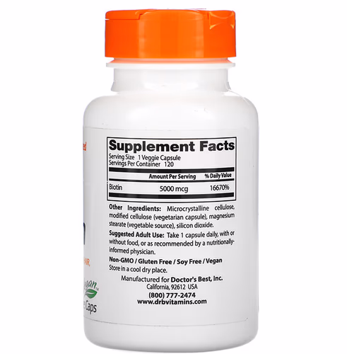Doctor's Best, Biotin, 5, 000 mcg, 120 Veggie Caps Doctor's Best, Biotin, 5, 000 mcg, 120 Veggie Caps