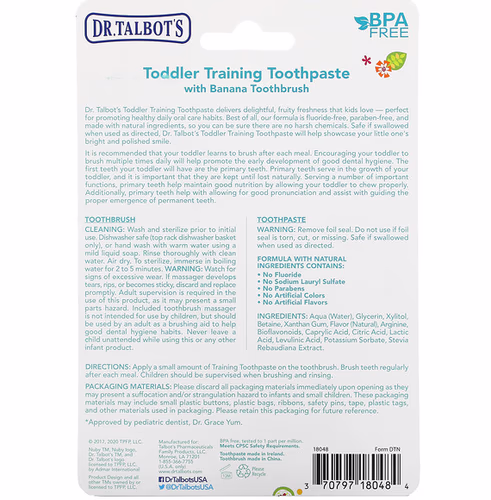 Dr. Talbot's, Toddler Training Toothpaste with Banana Toothbrush, 6 m+, Tutti Frutti, 2 Piece Set