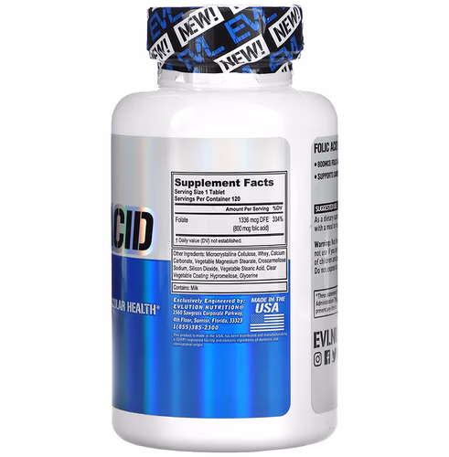 EVLution Nutrition, Folic Acid, 800 mcg, 120 Tablets EVLution Nutrition, Folic Acid, 800 mcg, 120 Tablets