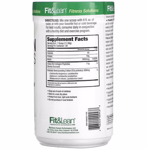 Fit & Lean, Collagen + Probiotics, Unflavored, 12.64 oz (358.2 g) Fit & Lean, Collagen + Probiotics, Unflavored, 12.64 oz (358.2 g)