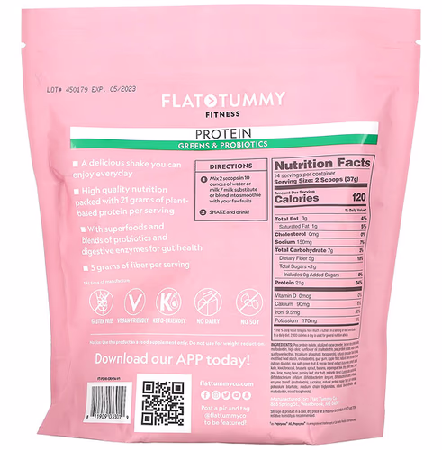 Flat Tummy, Fitness, Protein Drink Mix, Greens & Probiotics, Natural Chocolate, 18.27 oz (518 g) Flat Tummy, Fitness, Protein Drink Mix, Greens & Probiotics, Natural Chocolate, 18.27 oz (518 g)