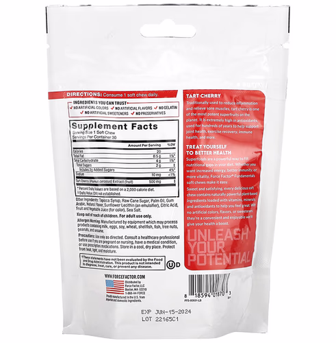 Force Factor, Fundamentals, Tart Cherry, Cherry, 30 Soft Chews