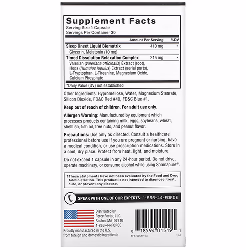 Force Factor, Somnapure Time Release Melatonin, 10 mg, 30 Time-Release Capsules Force Factor, Somnapure Time Release Melatonin, 10 mg, 30 Time-Release Capsules