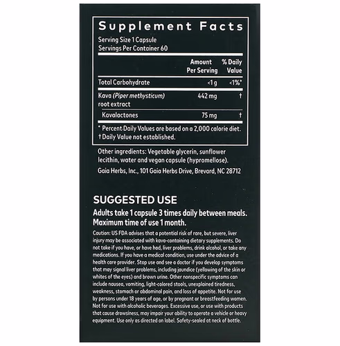 Gaia Herbs, Kava Root, 60 Vegan Liquid Phyto-Caps Gaia Herbs, Kava Root, 60 Vegan Liquid Phyto-Caps