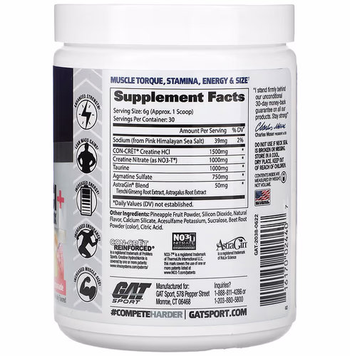 GAT, Sport, Creatine HCI + Ultra Performance Matrix, Pink Lemonade, 6.35 oz (180 g)