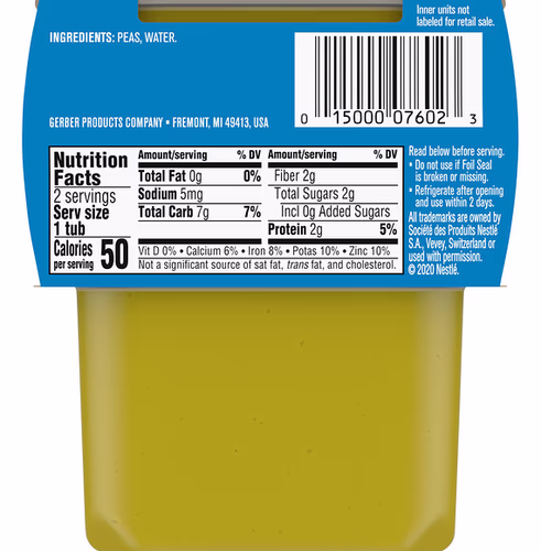Gerber, Natural for Baby, 2nd Foods, Pea, 2 Pack, 4 oz (113 g) Each Gerber, Natural for Baby, 2nd Foods, Pea, 2 Pack, 4 oz (113 g) Each