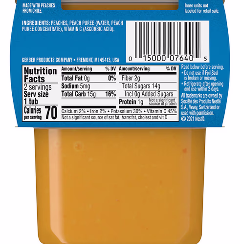 Gerber, Natural for Baby, 2nd Foods, Peach, 2 Pack, 4 oz (113 g) Each Gerber, Natural for Baby, 2nd Foods, Peach, 2 Pack, 4 oz (113 g) Each