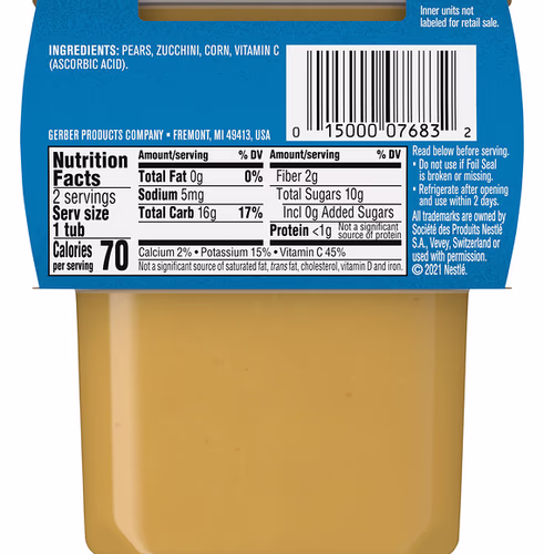Gerber, Natural for Baby, 2nd Foods, Pear Zucchini Corn, 2 Pack, 4 oz (113 g) Each Gerber, Natural for Baby, 2nd Foods, Pear Zucchini Corn, 2 Pack, 4 oz (113 g) Each