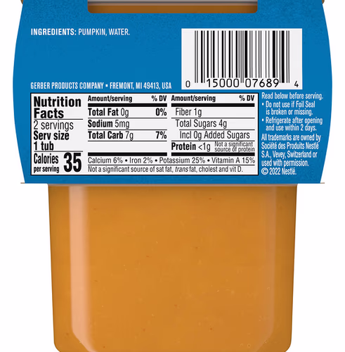 Gerber, Natural for Baby, 2nd Foods, Pumpkin, 2 Pack, 4 oz (113 g) Each Gerber, Natural for Baby, 2nd Foods, Pumpkin, 2 Pack, 4 oz (113 g) Each