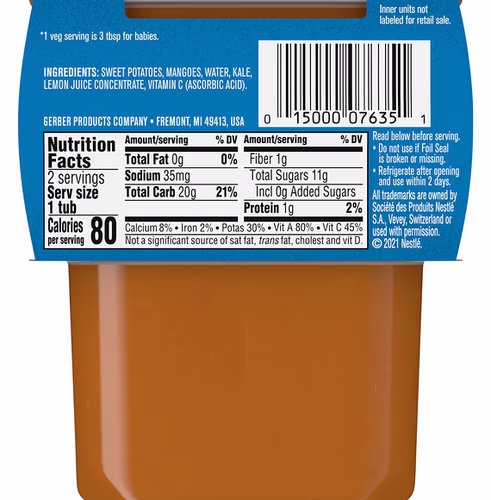 Gerber, Natural for Baby, Veggie Power, 2nd Foods, Sweet Potato Mango Kale, 2 Pack, 4 oz (113 g) Each Gerber, Natural for Baby, Veggie Power, 2nd Foods, Sweet Potato Mango Kale, 2 Pack, 4 oz (113 g) Each