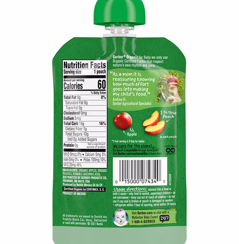 Gerber, Organic for Baby, 2nd Foods, Apples Peach, 3.5 oz (99 g) Gerber, Organic for Baby, 2nd Foods, Apples Peach, 3.5 oz (99 g)