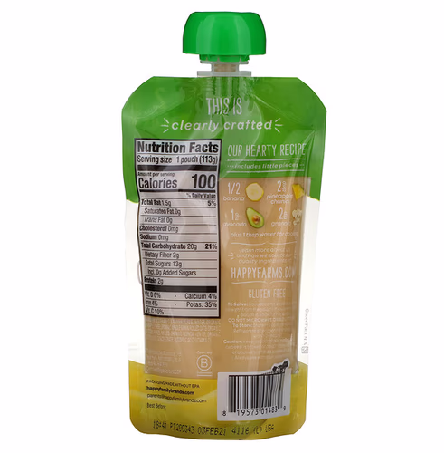 Happy Family Organics, Happy Baby, Organic Baby Food, 6+ Months, Bananas, Pineapple, Avocado & Granola, 4 oz (113 g)