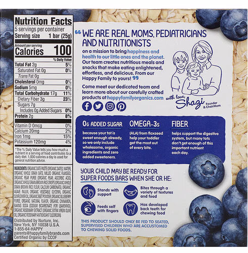 Happy Family Organics, Happy Tot, Superfoods, Gluten Free Oat Bar, Organic Blueberries & Oatmeal, 5 Bars, 0.88 oz (25 g) Each Happy Family Organics, Happy Tot, Superfoods, Gluten Free Oat Bar, Organic Blueberries & Oatmeal, 5 Bars, 0.88 oz (25 g) Each