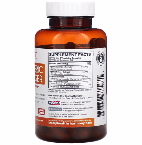 Healths Harmony, Turmeric & Ginger with Bioperine, 90 Capsules