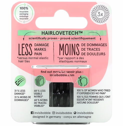 Invisibobble, Original, Traceless Hair Ring, True Black, 3 Pack
