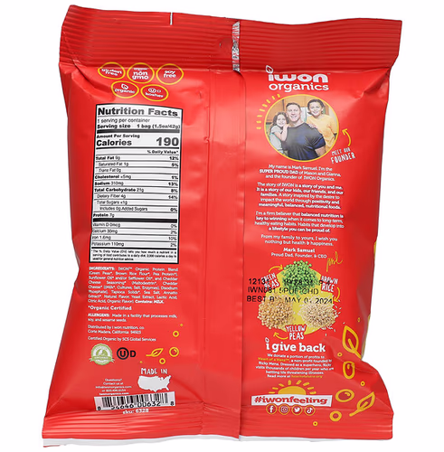 IWON Organics, Organics Protein Puffs, Cheddar Cheese, 8 Bags, 1.5 oz (42 g) Each IWON Organics, Organics Protein Puffs, Cheddar Cheese, 8 Bags, 1.5 oz (42 g) Each