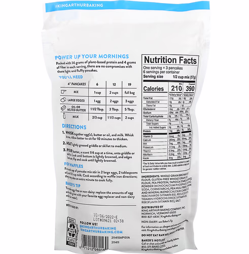 King Arthur Flour, Gluten-Free Protein Pancake Mix, 12 oz (340 g) King Arthur Flour, Gluten-Free Protein Pancake Mix, 12 oz (340 g)