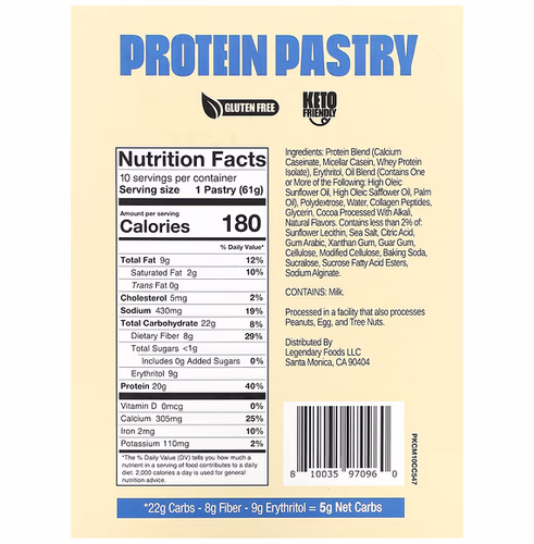 Legendary Foods, Protein Pastry, Cookies & Cream, 10 Pastries, 2.2 oz (61 g) Each