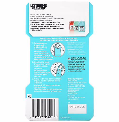 Listerine, PocketMist, Cool Mint, 140 Mist Sprays, (7.7 ml) Listerine, PocketMist, Cool Mint, 140 Mist Sprays, (7.7 ml)