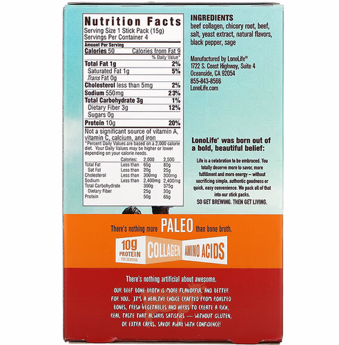 Lonolife, Broth, Beef Bone, Paleo, 4 Stick Packs.53 oz (15 g) Each
