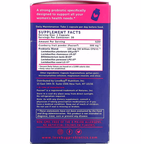 LoveBug Probiotics, Yeast + Vaginal PH Support Probiotic, Advanced Strength, 50 Billion CFU, 30 Count LoveBug Probiotics, Yeast + Vaginal PH Support Probiotic, Advanced Strength, 50 Billion CFU, 30 Count