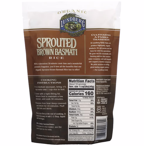 Lundberg, Sprouted Brown Basmati Rice, 16 oz (454 g) Lundberg, Sprouted Brown Basmati Rice, 16 oz (454 g)
