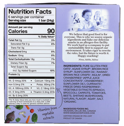 MadeGood, Granola Bars, Mixed Berry, 6 Bars, 0.85 oz (24 g) Each MadeGood, Granola Bars, Mixed Berry, 6 Bars, 0.85 oz (24 g) Each