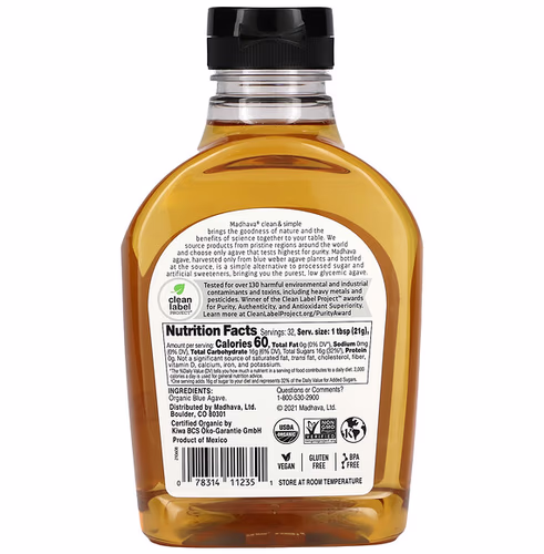 Madhava Natural Sweeteners, Organic Light Agave, 23.5 oz (667 g) Madhava Natural Sweeteners, Organic Light Agave, 23.5 oz (667 g)
