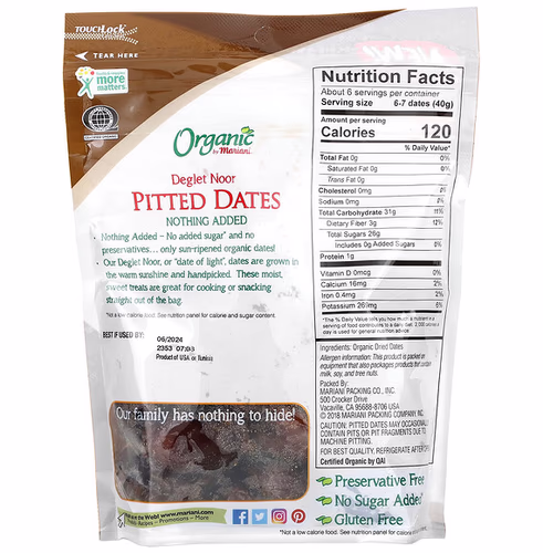 Mariani Dried Fruit, Organic Deglet Noor Pitted Dates, 8 oz ( 227 g) Mariani Dried Fruit, Organic Deglet Noor Pitted Dates, 8 oz ( 227 g)