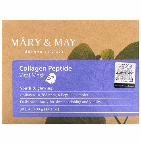 Mary & May, Collagen Peptide, Vital Beauty Mask, 30 Sheets, 14.1 oz (400 g) Each Mary & May, Collagen Peptide, Vital Beauty Mask, 30 Sheets, 14.1 oz (400 g) Each