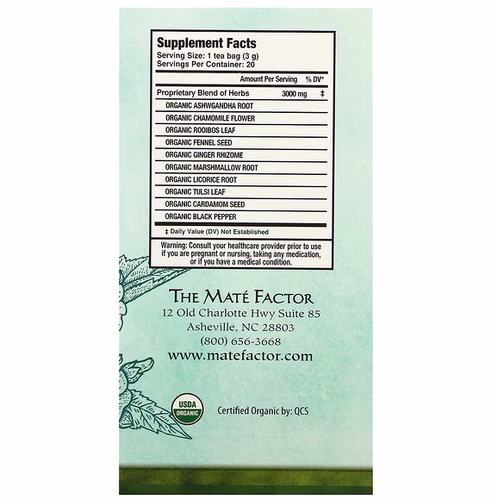 Mate Factor, Stress SOS with Marshmallow & Ashwagandha, Caffeine Free, 20 Tea Bags, 2.12 oz (60 g)