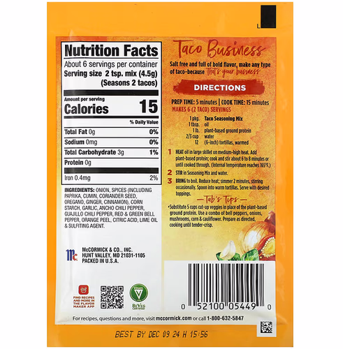 McCormick, Taco Business by Tabitha Brown, Salt Free, 1 oz (28 g)