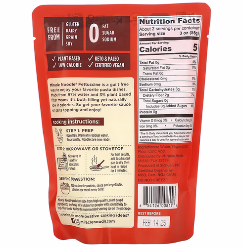 Miracle Noodle, Organic Fettuccine Style, 7 oz (200 g) Miracle Noodle, Organic Fettuccine Style, 7 oz (200 g)