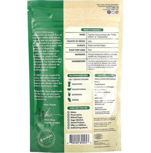 MRM Nutrition, Raw Organic Turmeric Root Powder, 6 oz (170 g) MRM Nutrition, Raw Organic Turmeric Root Powder, 6 oz (170 g)
