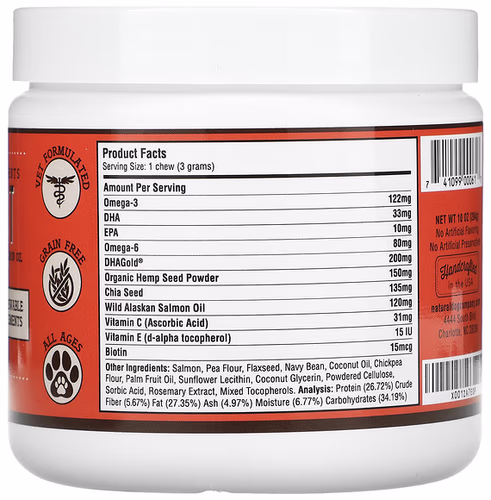 Natural Dog Company, Skin & Coat, For Dogs, All Ages, Salmon & Peas, 90 Chewables, 10 oz (284 g)