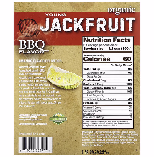 Nature's Greatest Foods, Organic Young Jackfruit, BBQ Flavor, 10 oz (300 g) Nature's Greatest Foods, Organic Young Jackfruit, BBQ Flavor, 10 oz (300 g)