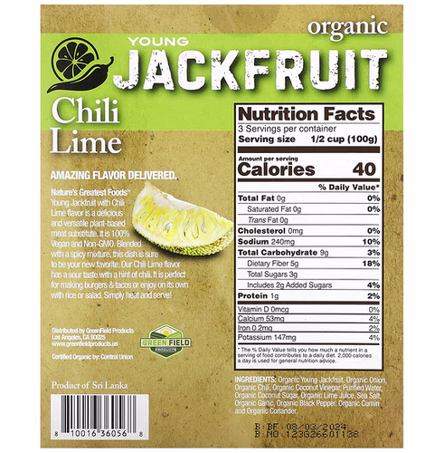 Nature's Greatest Foods, Organic Young Jackfruit, Chili Lime, 10 oz (300 g)