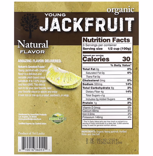 Nature's Greatest Foods, Organic Young Jackfruit, Natural Flavor, 10 oz (300 g)
