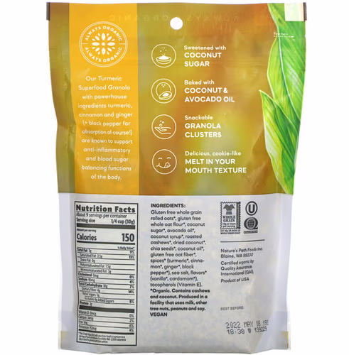 Nature's Path, Golden Turmeric Superfood Granola, 9.5 oz (270 g) Nature's Path, Golden Turmeric Superfood Granola, 9.5 oz (270 g)